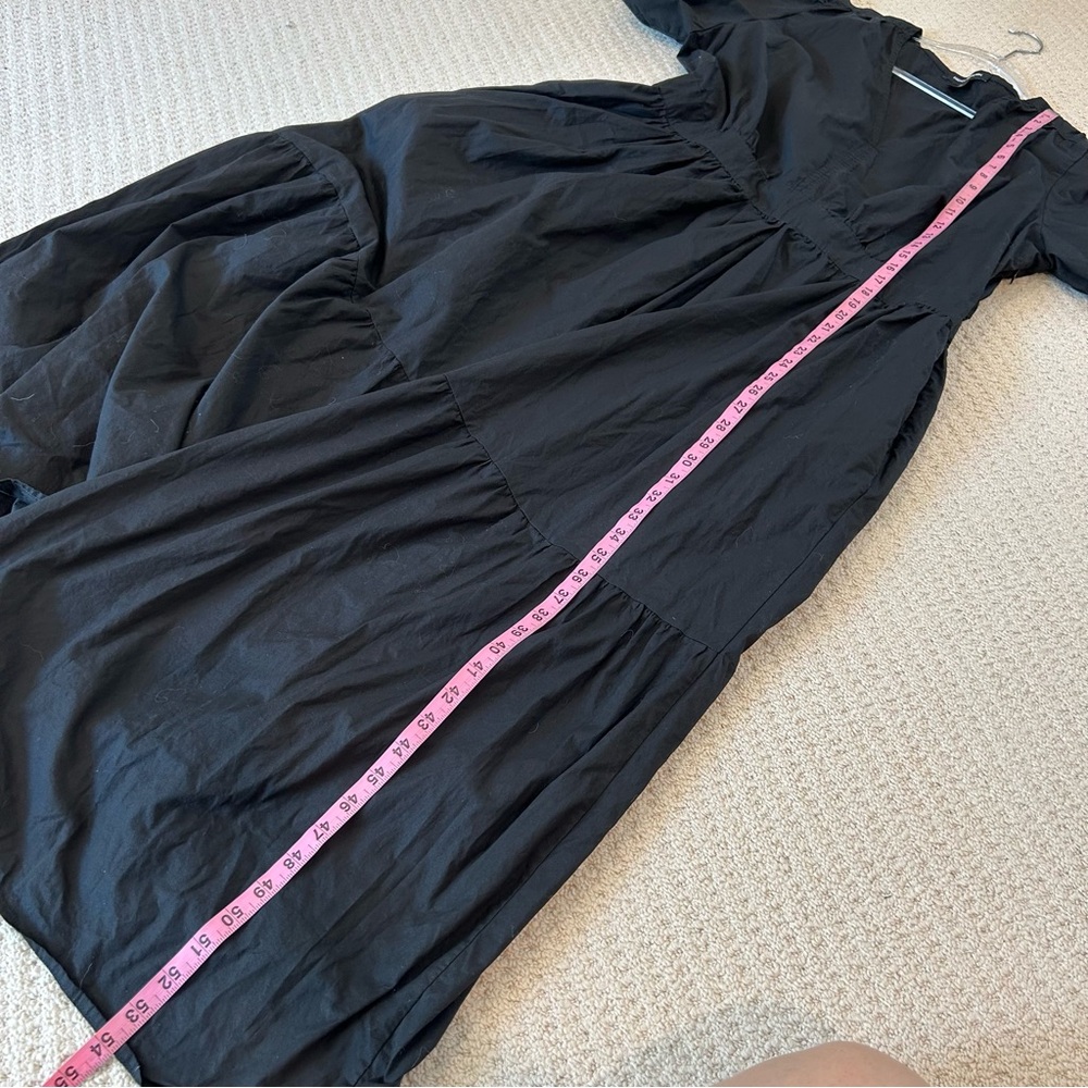 French Connection Black Poplin Puff Sleeve Tiered Midi Dress Cottagecore - Picture 6 of 8